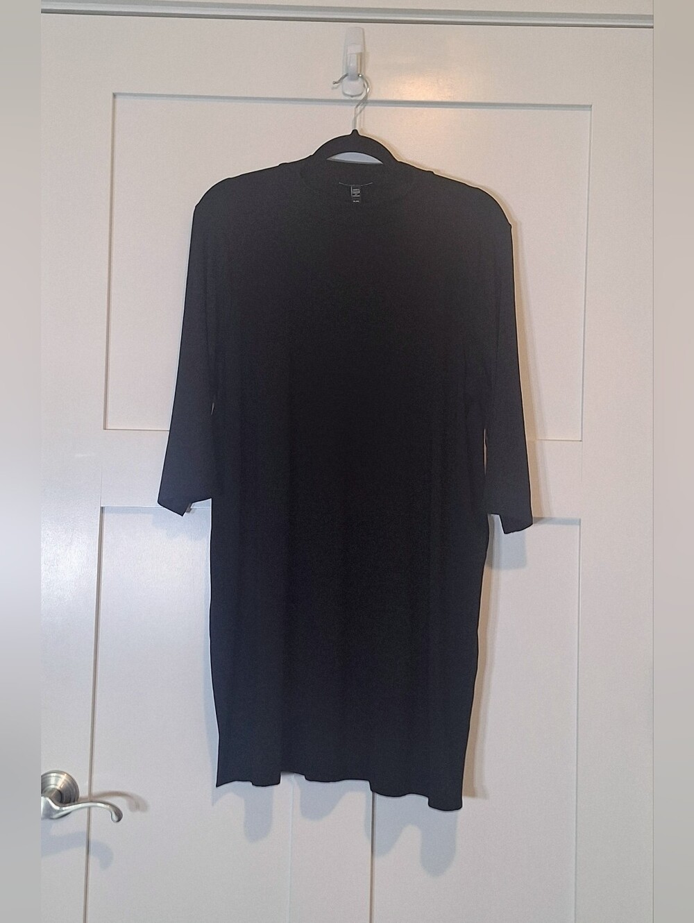 Eileen Fisher Tunic Mini Dress Deep 23" Side Slits Black Tencel Stretch PL